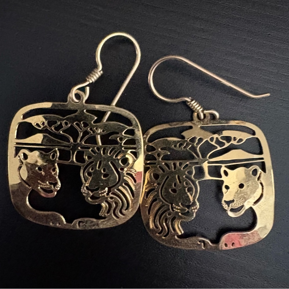 Vintage 90s Wild Bryde Gold Tone Lion & Tiger Earrings